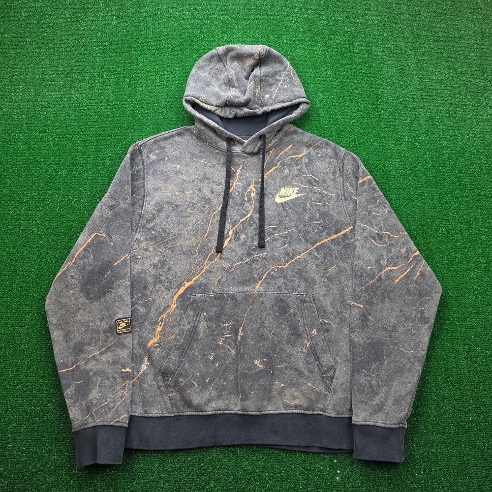 Nike NSW Club Hoodie Sweatshirt Mens Medium Marbled Gold Black Print DO6174-010